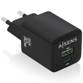 Aisens Cargador GaN 30W con USB-C y USB-A, Negro ASCH-30W2P038-BK